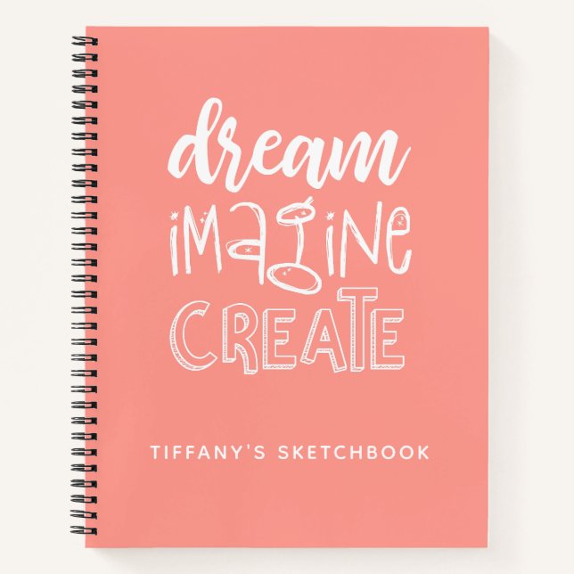 Elegant Sketchbook Coral Personalized  Notebook (Front)