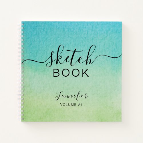 Elegant Sketchbook Your Name Script Blue Green Notebook