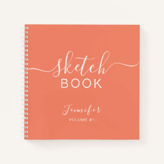 Elegant Sketchbook Your Name Script Coral Notebook