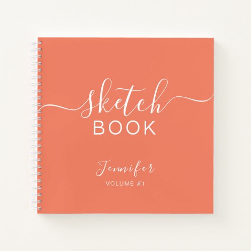 Elegant Sketchbook Your Name Script Coral Notebook