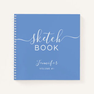 Elegant Sketchbook Your Name Script Dusty Blue Notebook