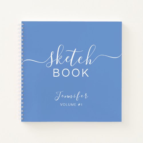 Elegant Sketchbook Your Name Script Dusty Blue Notebook