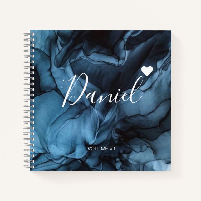 Elegant Sketchbook Your Name Script Marble chic Notebook (Front)