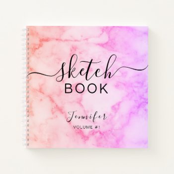 Elegant Sketchbook Your Name Script Marble Notebook by monogramgallery at Zazzle