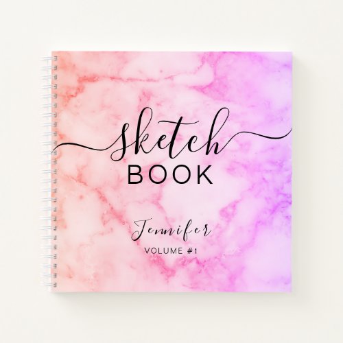 Elegant Sketchbook Your Name Script Marble Notebook