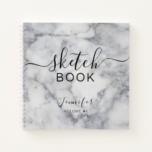 Elegant Sketchbook Your Name Script Marble Notebook