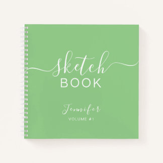 Elegant Sketchbook Your Name Script Sage Green Notebook