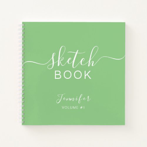 Elegant Sketchbook Your Name Script Sage Green Notebook