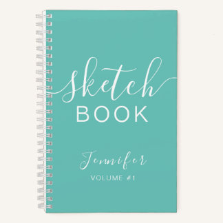 Elegant Sketchbook Your Name Script Teal Blue Notebook