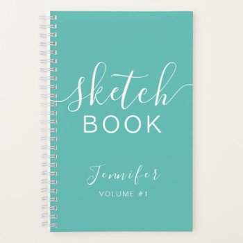 Elegant Sketchbook Your Name Script Teal Blue Notebook by monogramgallery at Zazzle