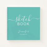 Elegant Sketchbook Your Name Script Teal Blue Notebook at Zazzle