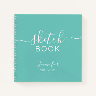 Elegant Sketchbook Your Name Script Teal Blue Notebook
