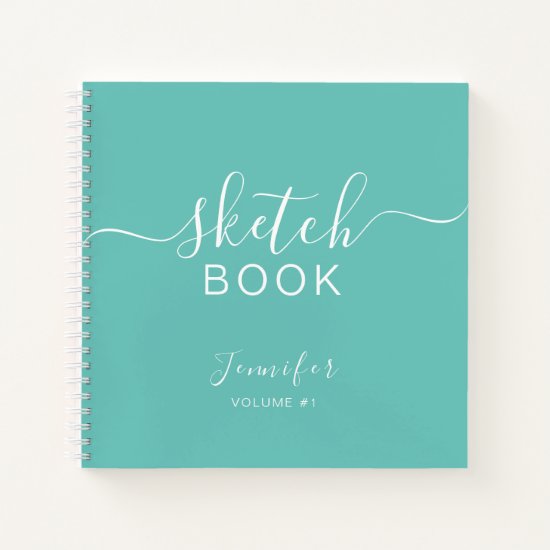 Elegant Sketchbook Your Name Script Teal Blue Notebook