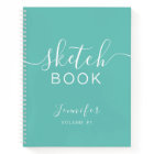Elegant Sketchbook Your Name Script Teal Blue