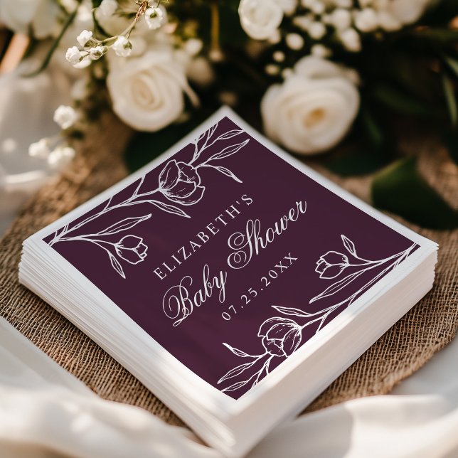 Elegant Sketched Floral Purple Baby Shower Napkins (Creator Uploaded)