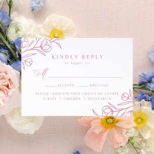 Elegant Sketched Floral Wedding Letterpress RSVP Cards