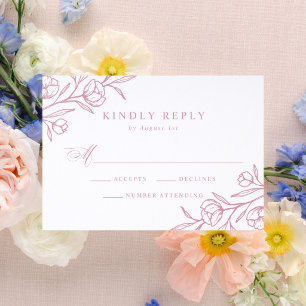 Elegant Sketched Floral Wedding Letterpress RSVP Cards