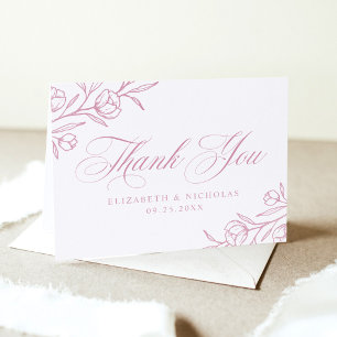 Elegant Sketched Floral Wedding Letterpress Thank You Card