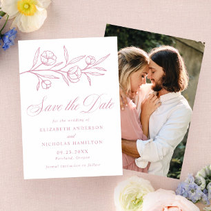 Elegant Sketched Floral Wedding Save the Date Letterpress Photo Cards