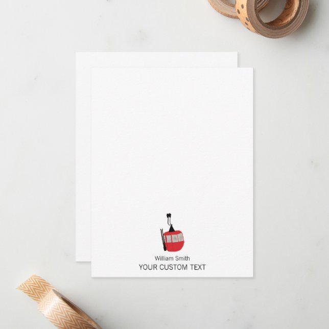 Elegant Ski Lift Skier Personal Stationery  Note Card (Front/Back In Situ)