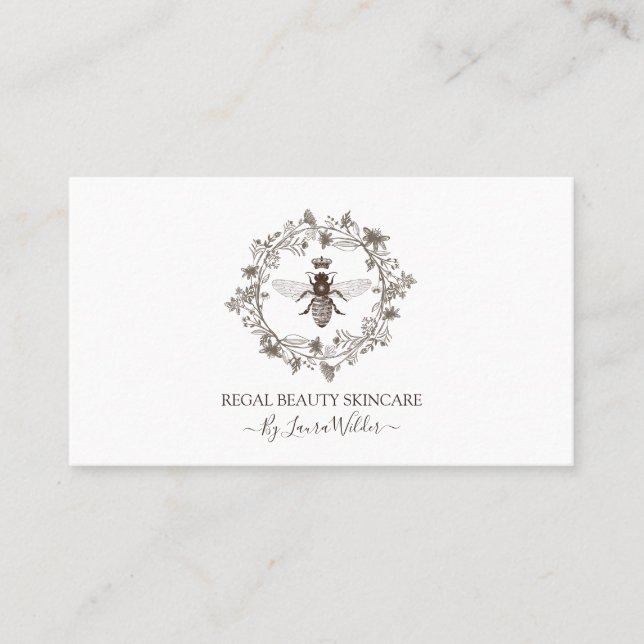 Elegant Skincare Esthetician Bee Logo Beauty Business Card (Front)