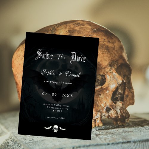 Elegant Skull Bats Moonlight Wedding Gothic Black Save The Date
