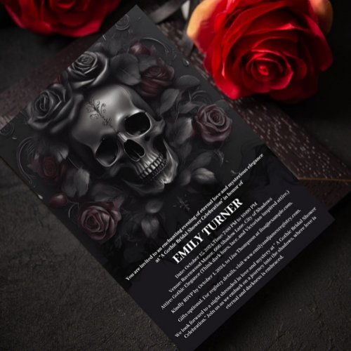 Elegant Skull  Dark Roses Gothic Bridal Shower Invitation