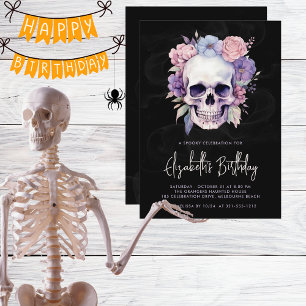Elegant Skull & Floral Gothic Halloween Birthday Invitation