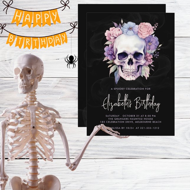 Elegant Skull & Floral Gothic Halloween Birthday  Invitation (Creator Uploaded)