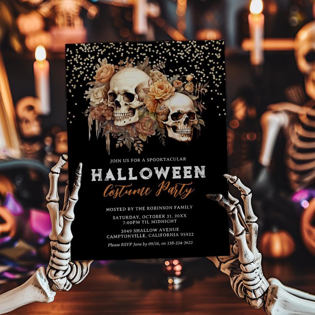 Elegant Skull Floral Halloween Party Invitation (Creator Uploaded)