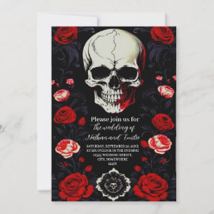 Elegant Skull gothic red flowers wedding invitatio Invitation