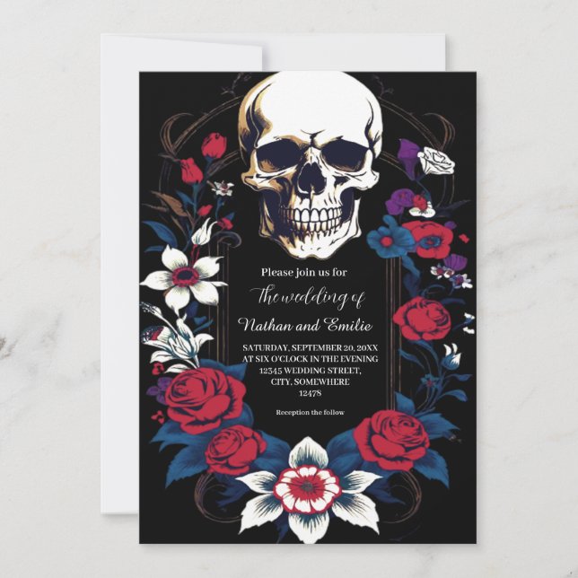 Elegant Skull gothic wedding invitation  (Front)