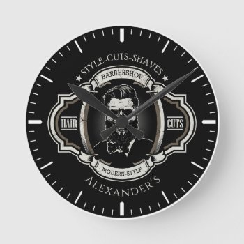 Elegant Skull Personalize Round Clock by BarbeeAnne at Zazzle