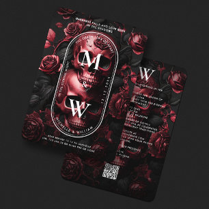 Elegant Skull Roses Black Red Gothic Wedding  Invitation