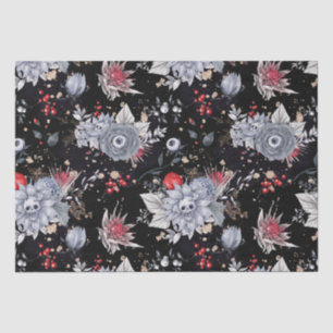 Elegant Skull Roses Coffin Silver Black Tissue Paper