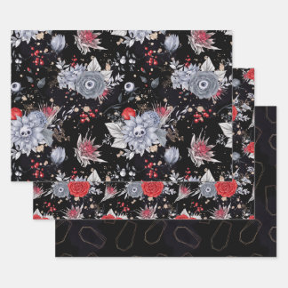 Elegant Skull Roses Coffin Silver Black Wrapping Paper Sheets