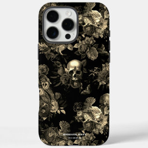 Elegant Skull Roses Owl Black Faux Gold Gothic iPhone 16 Pro Max Case