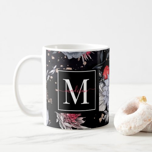 Elegant Skull Roses Silver Black  Coffee Mug