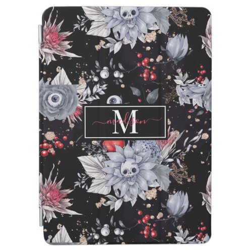 Elegant Skull Roses Silver Black iPad Air Cover