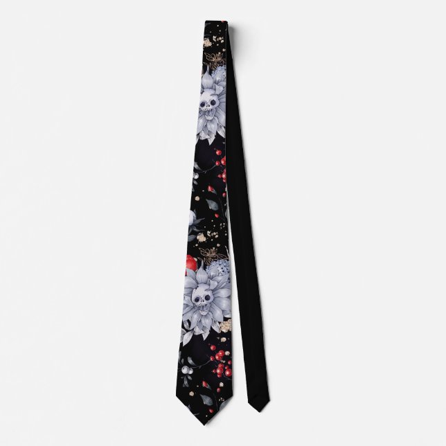 Elegant Skull Roses Silver Black  Neck Tie (Front)