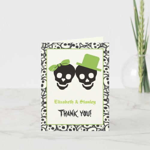 Elegant skulls Halloween green wedding Thank You