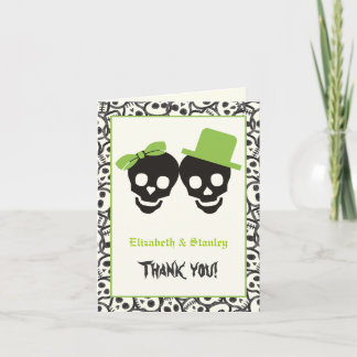 Elegant skulls Halloween green wedding Thank You Card