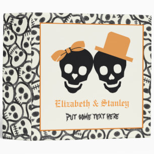 Elegant skulls Halloween orange wedding binder