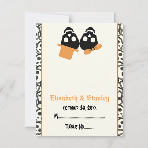 Elegant skulls Halloween orange wedding place card