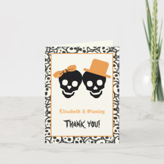 Elegant skulls Halloween orange wedding Thank You Card