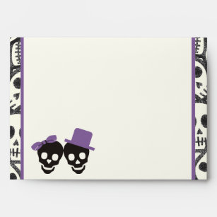 Elegant skulls Halloween purple wedding envelope