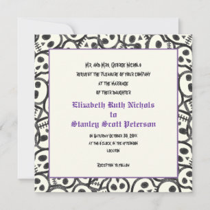 Elegant skulls Halloween purple wedding invitation