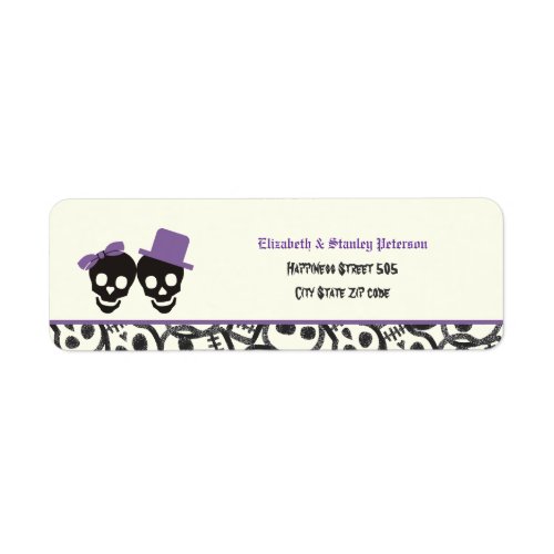 Elegant skulls Halloween purple wedding label