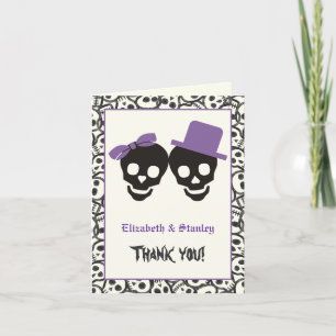 Elegant skulls Halloween purple wedding Thank You Card