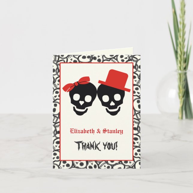 Elegant skulls Halloween red wedding Thank You (Front)
